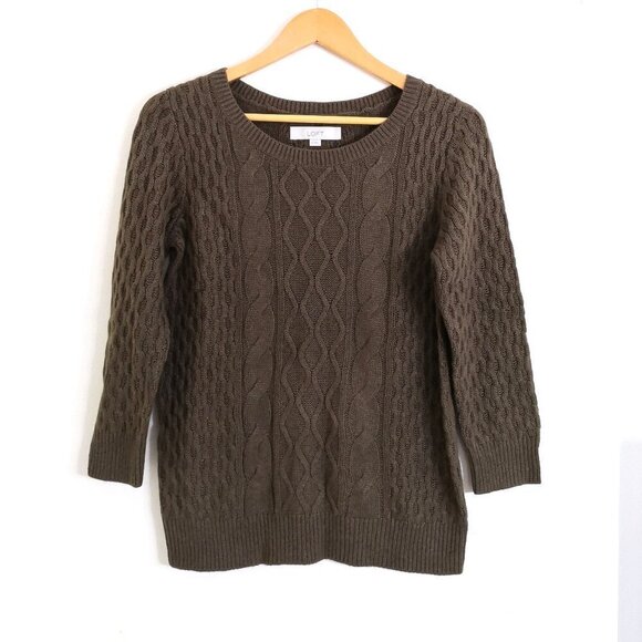 NWOT LOFT Wool/Cotton/Rabbit Hair Blend Cable Knit Cozy Sweater Size M - Picture 2 of 11